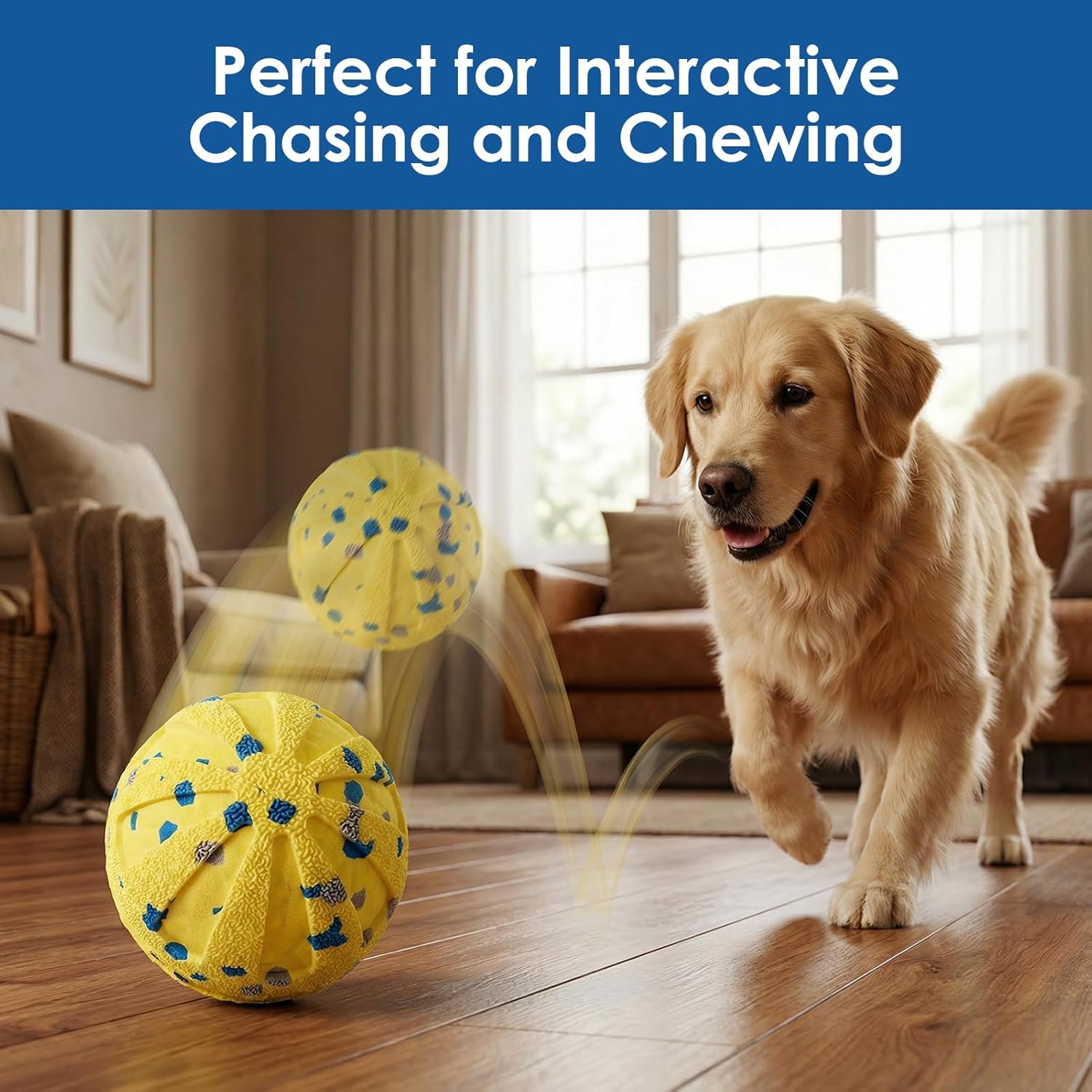 Interactive Dog Ball Toy for Medium Large Dogs, Durable E-TPU Bouncing Ball with Rechargeable Battery, Waterproof for Outdoor Play, Keeps Dogs Engaged (Blue)