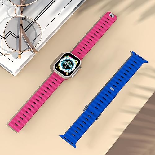 Vista 32 de Paquete de 2 correas deportivas oceánicas compatibles con Apple Watch Band Ultra 2/Ultra SE Series 9/8/7/6/5/4/3/2/1, correas de silicona para Abyss