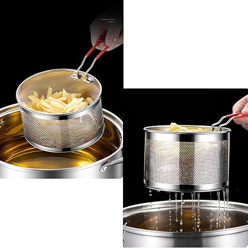 Miniatura 9 de Juego de 2 coladores para pasta, colador de fideos de acero inoxidable, 7.1 in con mango extraíble, cesta de colador de pasta de metal, cesta para