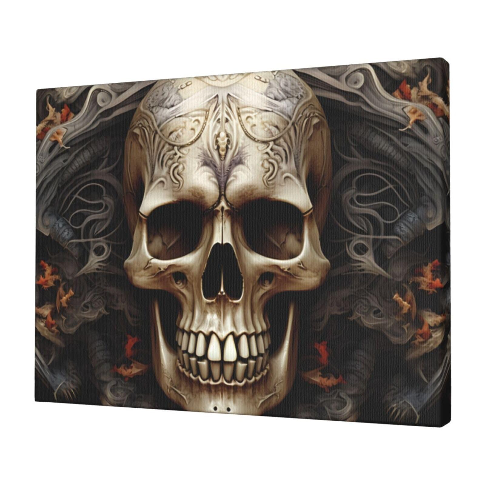 KLOPH Skulls Canvas Wall Art for Living Room 12"x16" Modern Artwork Painting for Bathroom Hanging Canvas Prints Aesthetic Wallart for Bedroom Kitchen Office Wall Decor