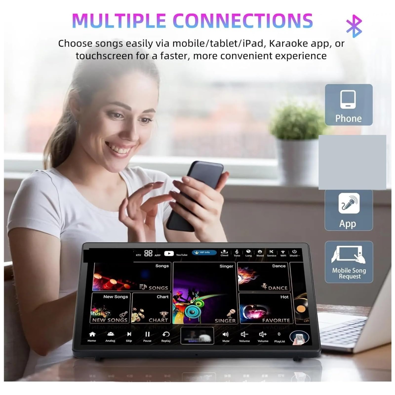 5-in-1-Karaoke-Maschine Mit Lautsprechern + Karaoke-System + 15,6-Zoll-Touchscreen + Mixer + 2 Kabellose Mikrofone Klare Tonaufnahme