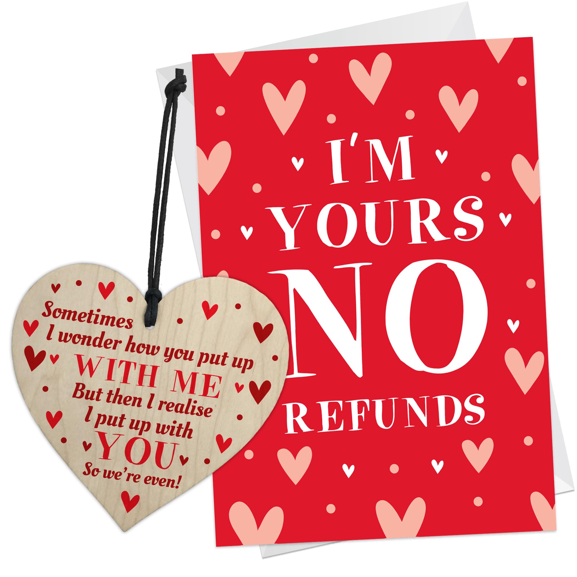 RED OCEAN Funny Valentines Card for Him - Valentines Wood Heart and Card - ‘Sometimes I Wonder How You Put Up With Me’ - Romantic Card for Valentines Day - Humour Valentine's Day Card