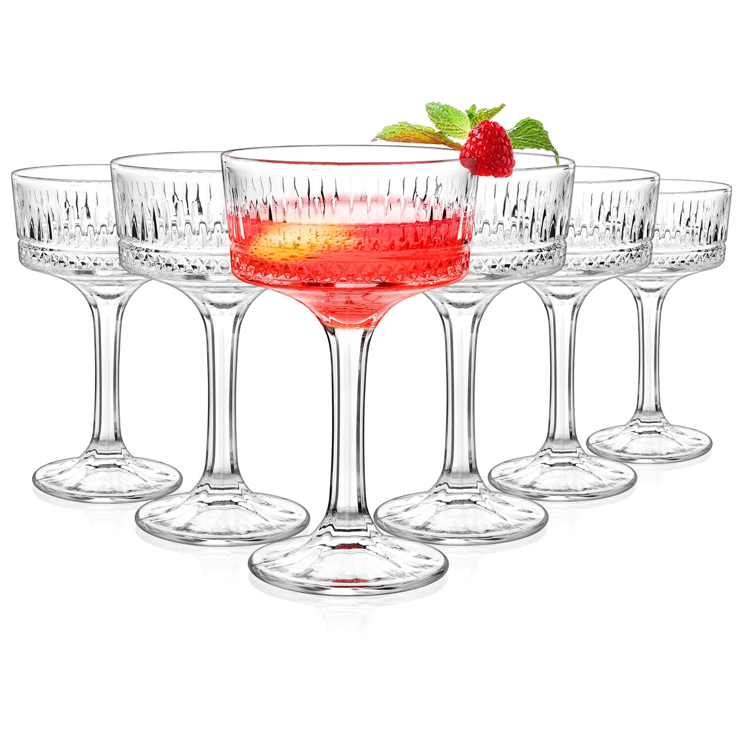 Paysky Coupe Glasses Set of 6,Hand-blow10 Oz Vintage Cocktail Glasses,Ribbed Martini Glasses for Espresso Martini, Champagne,Cosmopolitan,Manhattan,Cocktail Party,Glassware Set