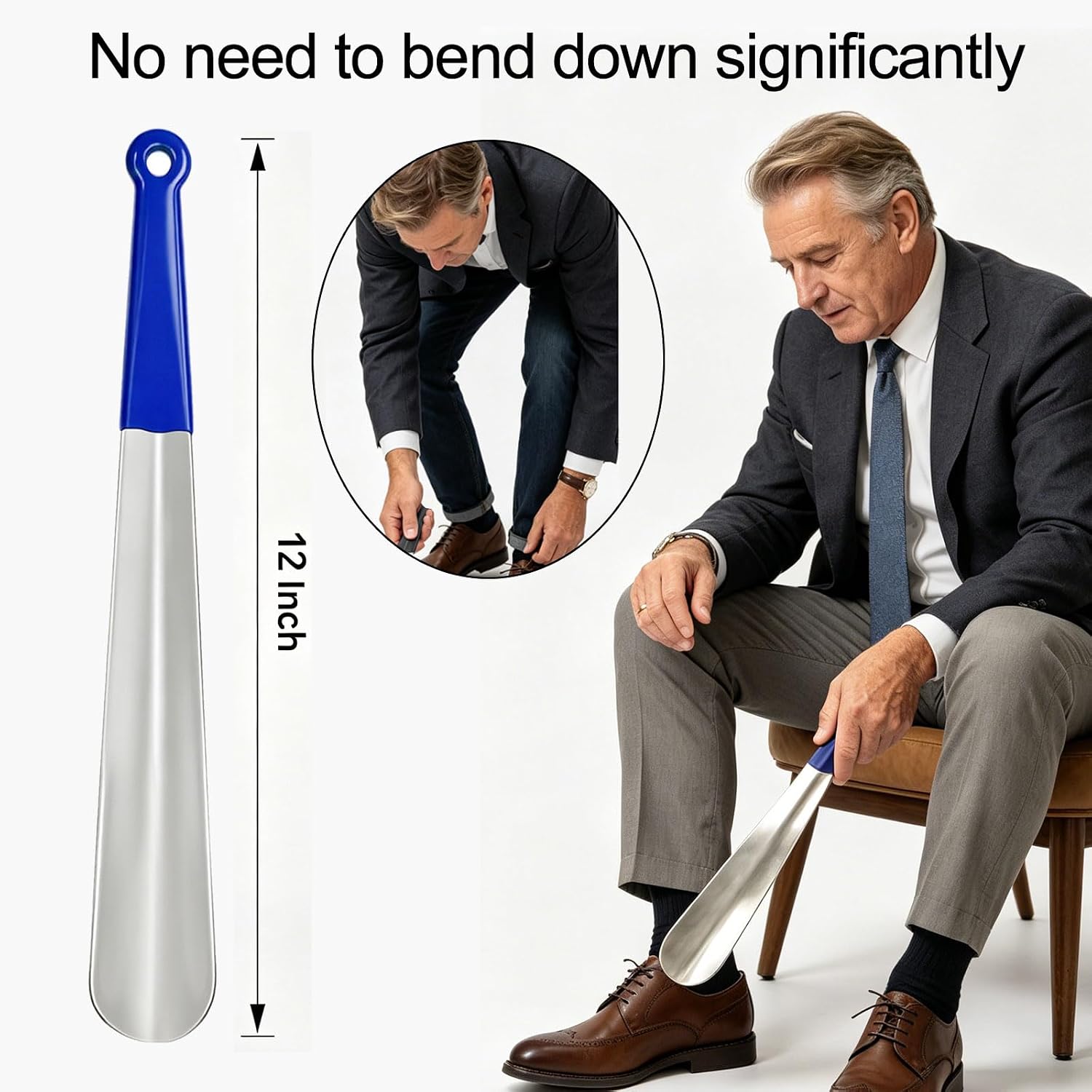 ideayard 6 Pack 12 Inch Metal Shoe Horn, Stainless Steel Shoehorn with Rubber Grip & Hanging Hole, Portable Shoe Helper for Home Office Car Travel, for Seniors Adults Men Women image 4