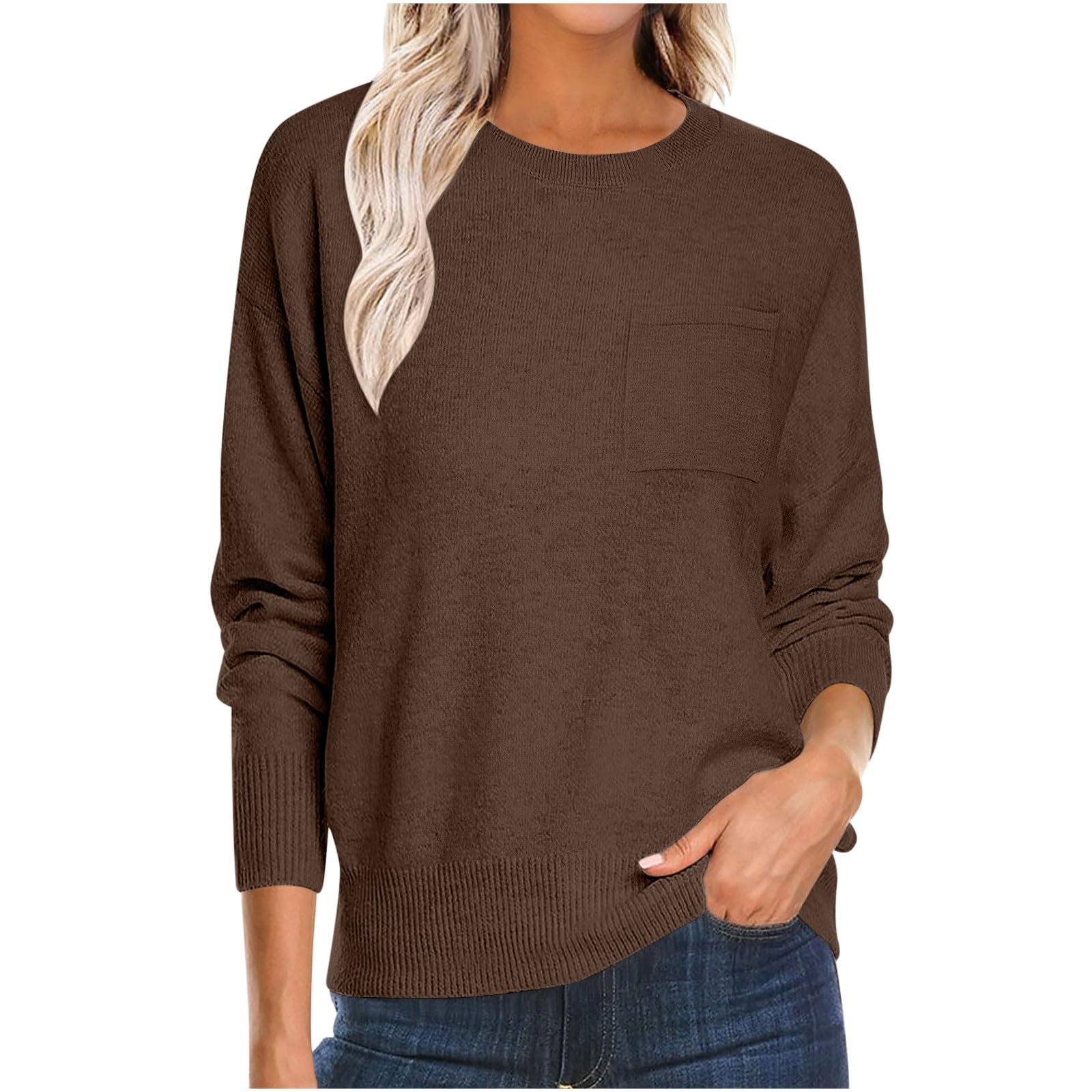 Knitting Cotton Pullover Knit Sweaters for Women Casual Lightweight Crew Neck Solid Fall Fashion Pullover Tops