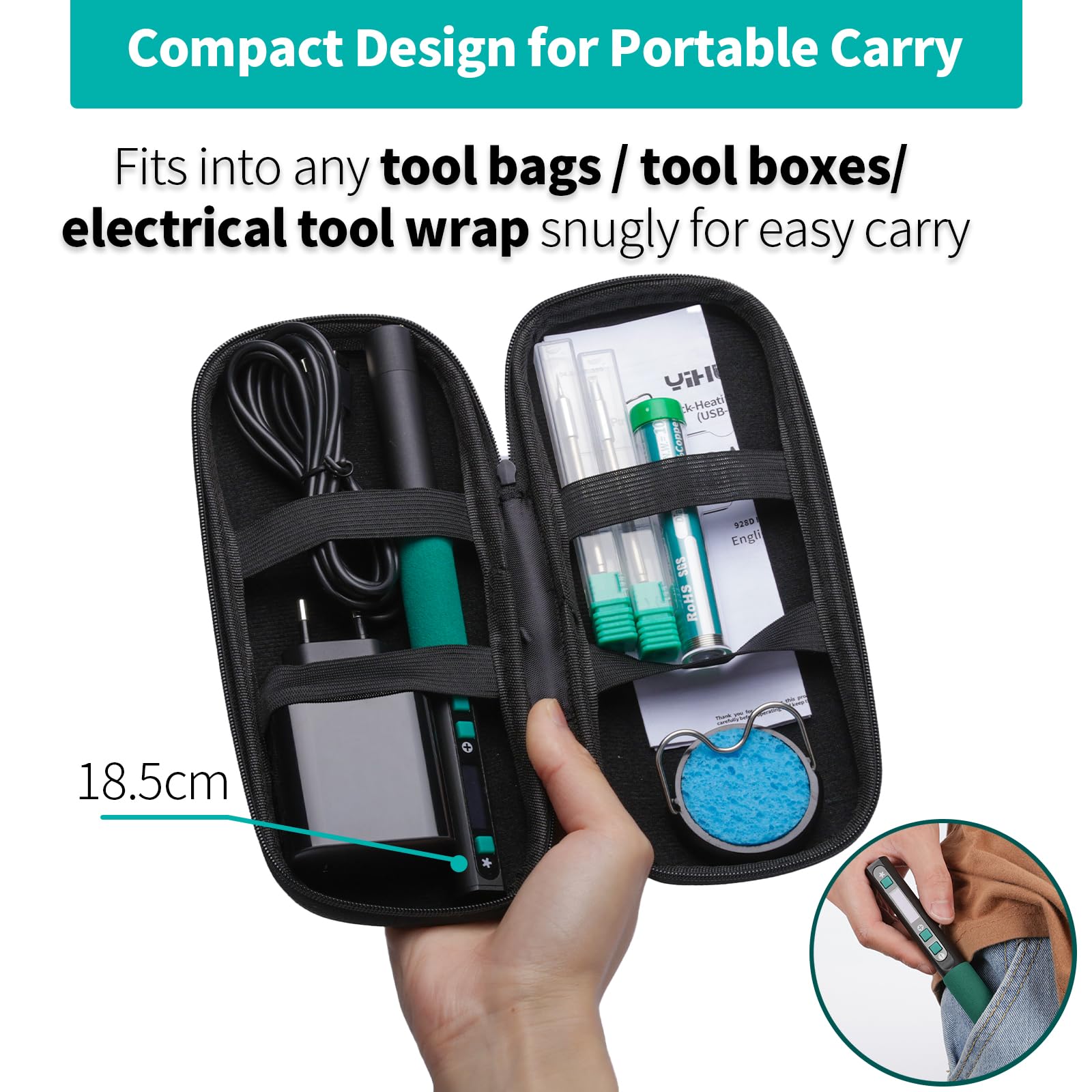 YIHUA 928D-IV Kit de Fer à Souder avec Port Type-C, Chauffage Rapide avec Cartouche C235, Température Réglable de 90~450°C, Protocoles PD/QC/Adaptatifs, Affichage LCD et Couvercle Multifonctionnel