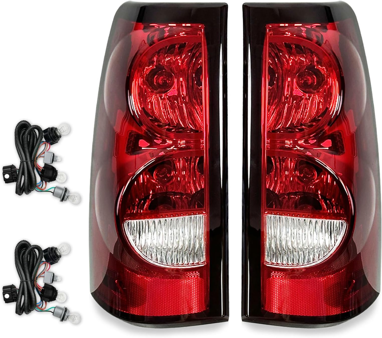 Silverado Tail Lights Compatible With 2003-2006 Chevy Silverado 1500/1500HD 2500/2500HD 3500 Driver and Passenger Side OE Style Rear Brake Lamps, Bulb and Harness Included (OEM Style)