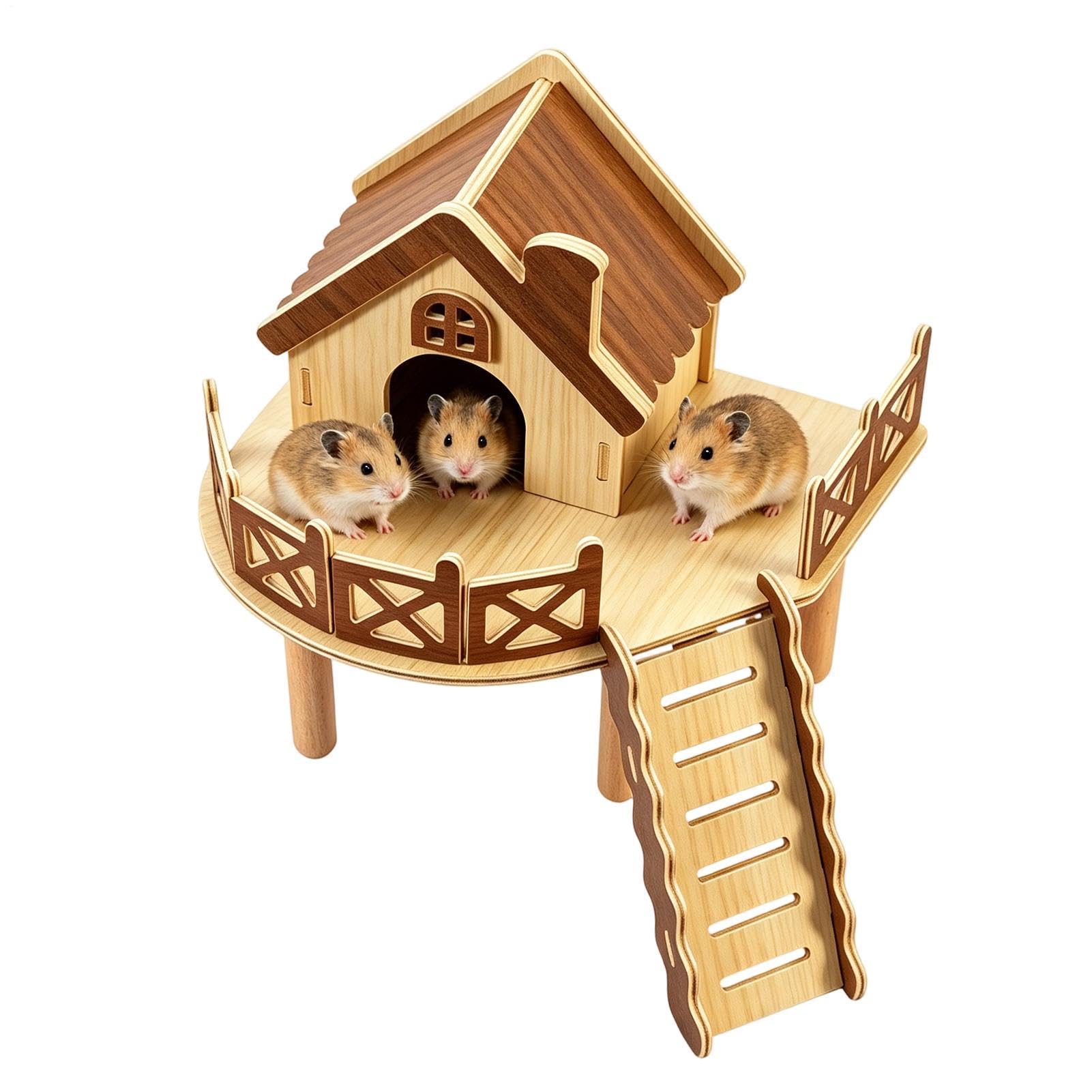 Hamsterholz-Lebensraum, 26 x 25 x 26 cm, Chinchilla-Aktivitätsspielset, natürliches Holz, Käfigbrücke, Kleintier-Lebensraum-Zubehör, mehrstufiger Übungsbereich, geeignet für Rennmäuse
