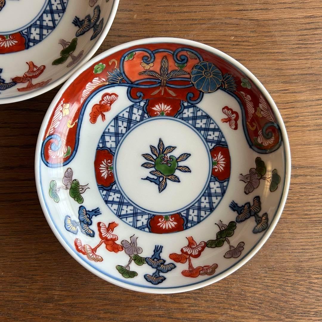 八角皿 伊万里 古代唐獅子 五寸皿 2枚 明治 大正 極上 八角皿 伊万里