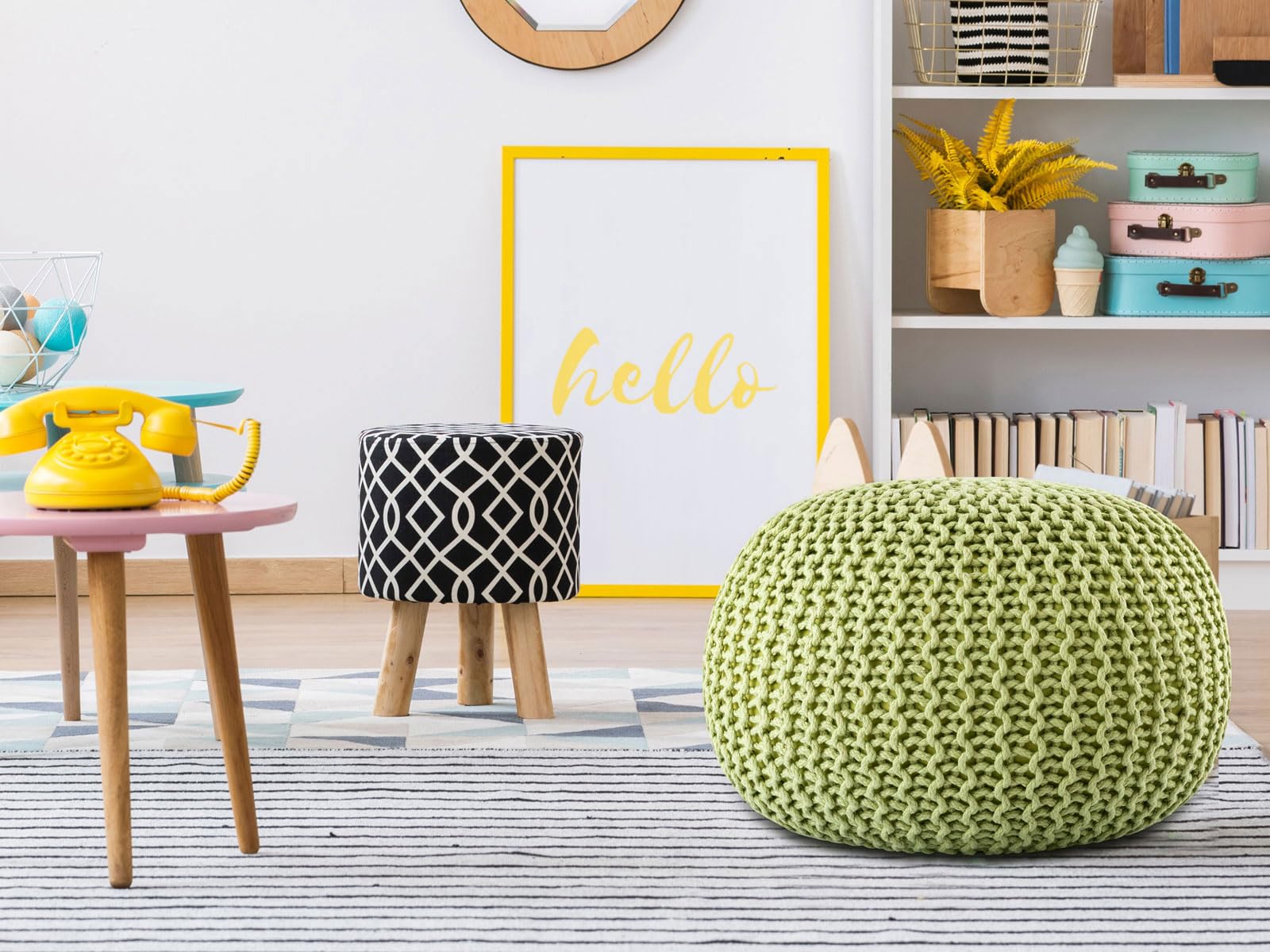 Pouf Premium ø45cm Sitzhocker Strickpouf Innen Terrasse Pool Garten nachhaltig apfelgrün - Lettuce Green
