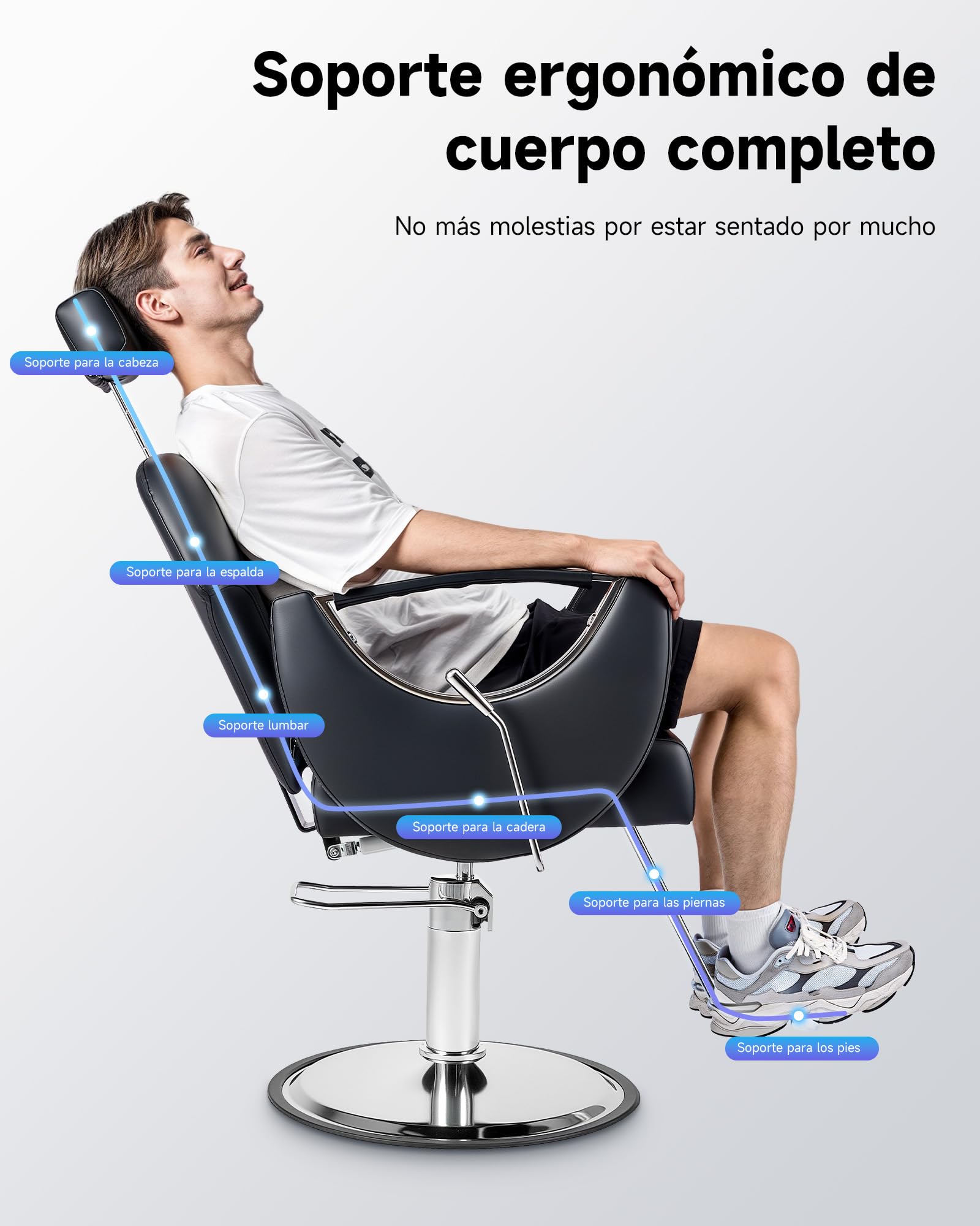 CO-Z Silla de Barbero Ajustable de 90°-150° Silla Peluquería con Giratorio 360° Sillon Barbero con Bomba Hidráulica para Peluquería Salón de Belleza Tatuajes — view 4