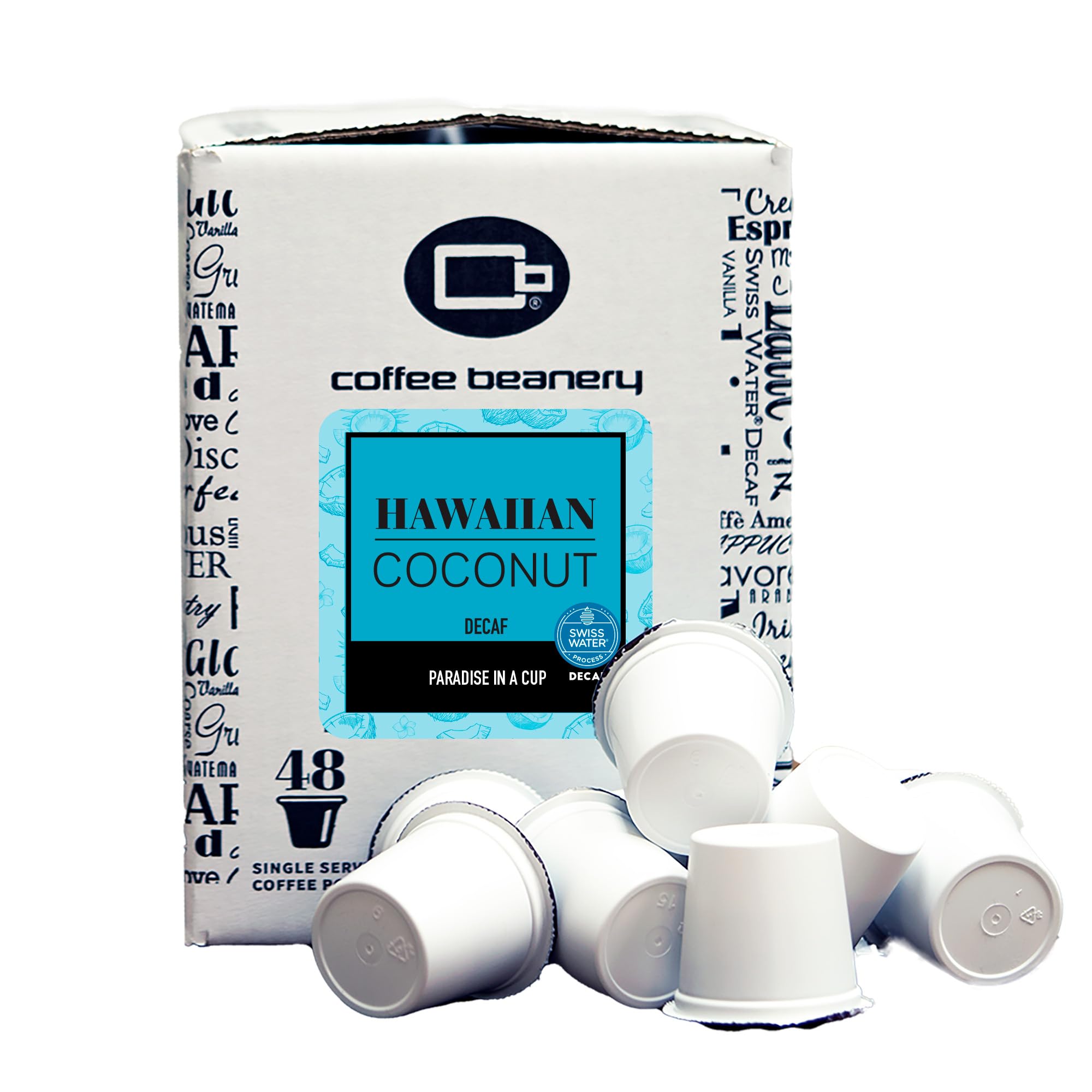 Hawaiian Coconut Decaf Coffee Pods by Coffee Beanery | 48ct Bulk Medium Roast Arbica Coffee