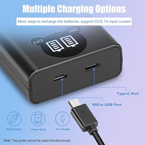 Miniatura 3 de Paquete de 2 baterías de repuesto EN-EL14 EN-EL14a Juego de cargador USB dual compatible con Nikon D3200, D5600, D3500, D3300, D3400, D3100, D5100,