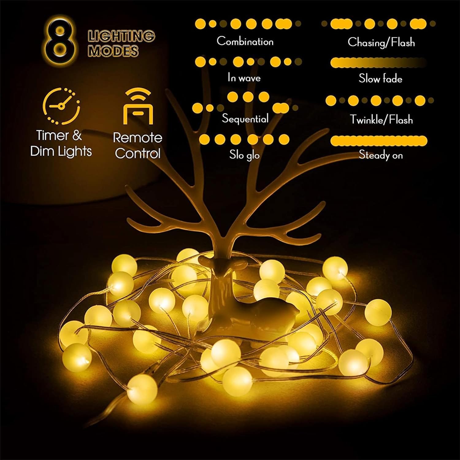 Hiboom 1 Pack Globe Ball String Lights, 10 Ft 30 LEDs 8 Lighting Modes Battery Operated Fairy Lights with Remote Timer for Indoor Outdoor Bedroom Wedding Patio Garden Party Decoration