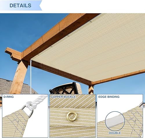 Vista 5 de E&K Sunrise - Toldo rectangular de 20 x 30 pies, con ojales de anillo en D, bloqueo UV, para pérgola, patio trasero, jardín, terraza (beige)