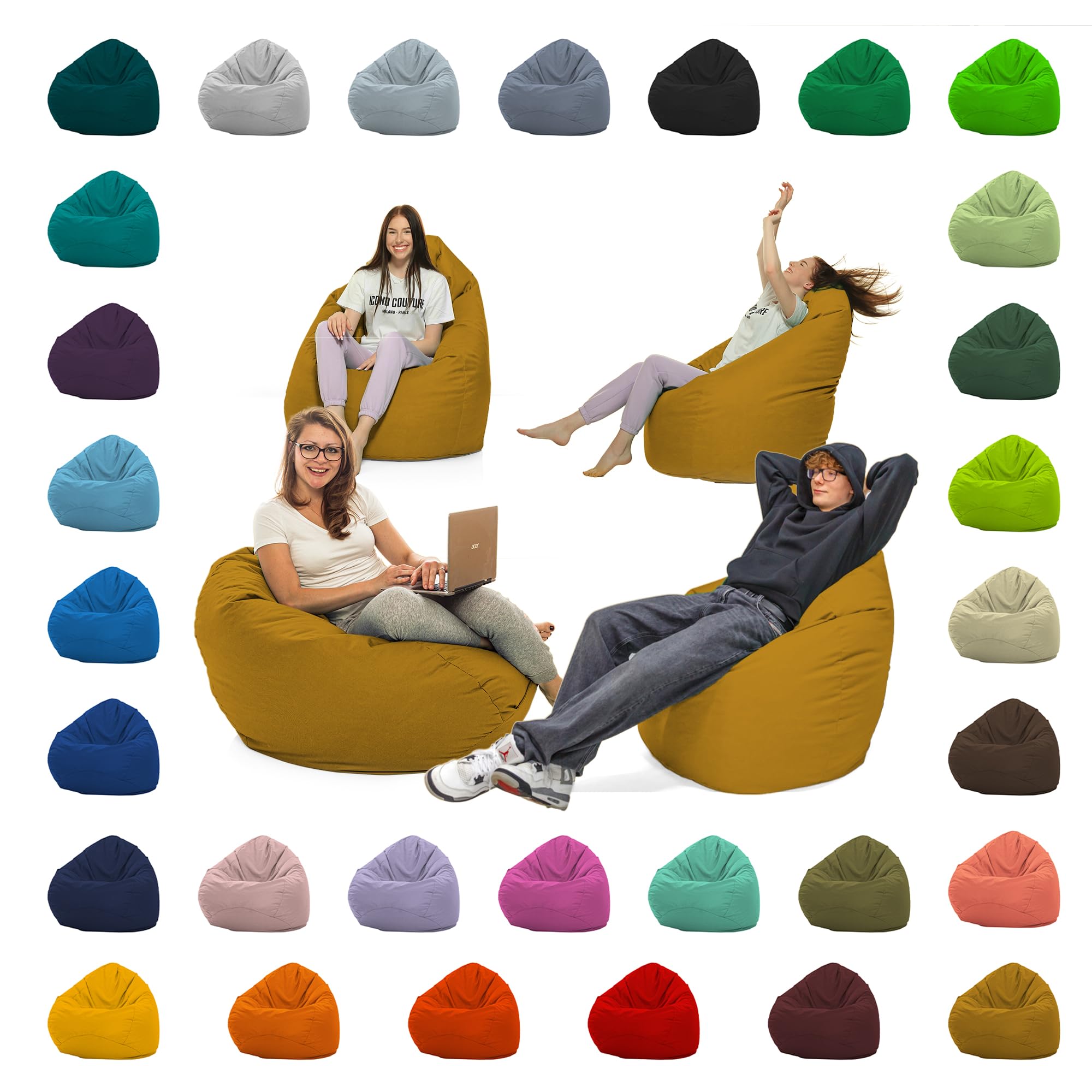 GlückBean Sitzsack XXL – Beanbag für Kinder & Erwachsene – In & Outdoor geeignet – Wasserabweisend & pflegeleicht – Gefüllt mit hochwertigen EPS-Perlen – Ideal zum Gaming & Entspannen (Sand, XXL)