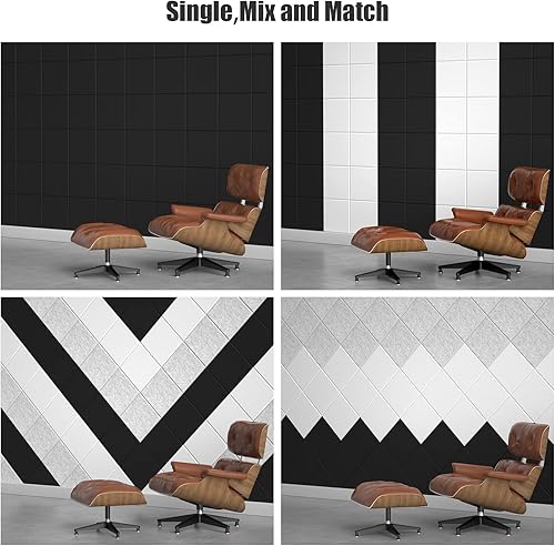 Miniatura 2 de Sonicism Paquete de 12 paneles acústicos de pared autoadhesivos, paneles de espuma a prueba de sonido de 12 x 12 x 0.4 pulgadas, paneles decorativos