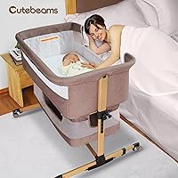 Vista 2 de Cuna para bebé, 3 en 1 Durmiente junto a la cama con colchón y laterales de malla, mosquitera, cesta de almacenamiento, con función de balanceo, 5