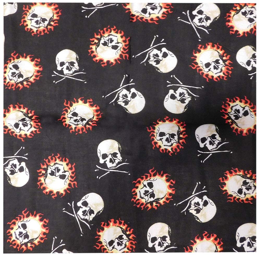 Trade Winds Wholesale Lot of 12 Skull & Crossbones Skull on Fire Black Cotton 22