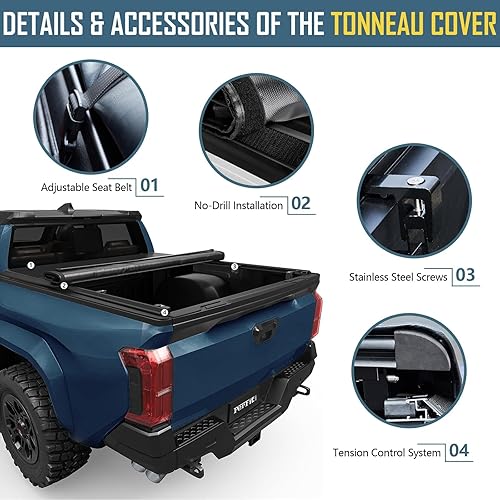 Miniatura 5 de Perfit Liner Cubierta enrollable suave para caja de camioneta para Chevrolet ColoradoGMC Canyon 2015-2024 de 6.2 pies (74 pulgadas) Fleetside (no