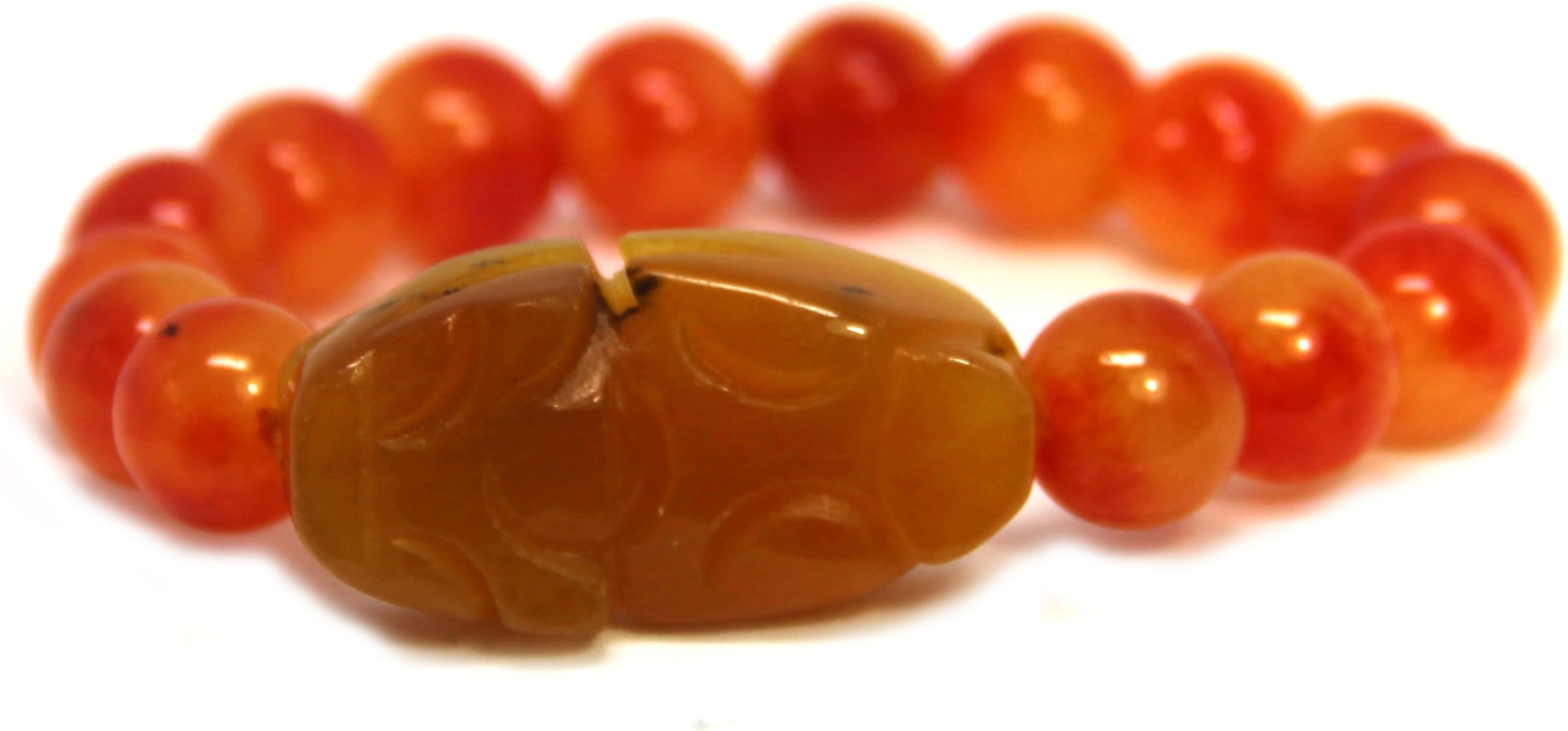 10mm Orange Jade Bracelet, Pi Xiu, Pi Yao, Dragon Chinese, Lucky Bracelet, Protection, Courage, Success, Handmade, Stretch Bead Bracelet, (S5799S)