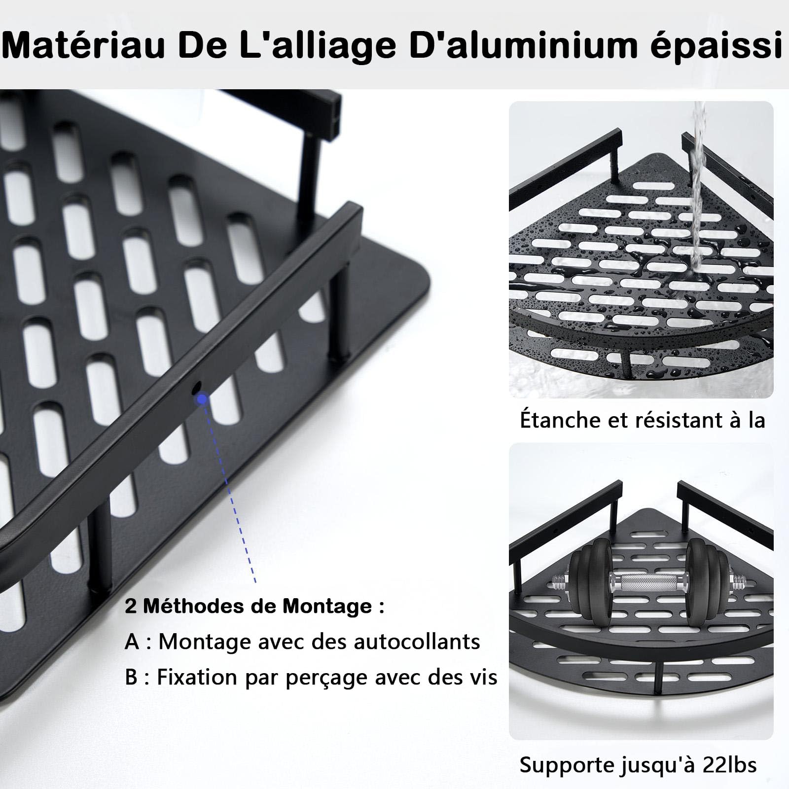 Cheerhom Corner Shower Caddy, Black Bathroom Corner Shelves, No Drilling Rustproof Shower Organizer - Image 3