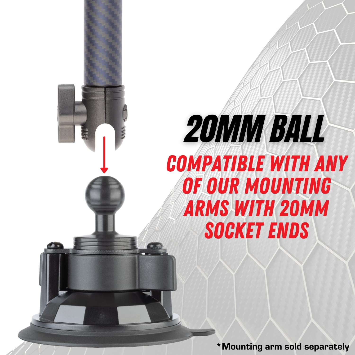 Bulletpoint Mounting Solutions - Soporte de Ventosa Fuerte y Resistente para Parabrisas con Bola de 20 mm para Coches y Camiones