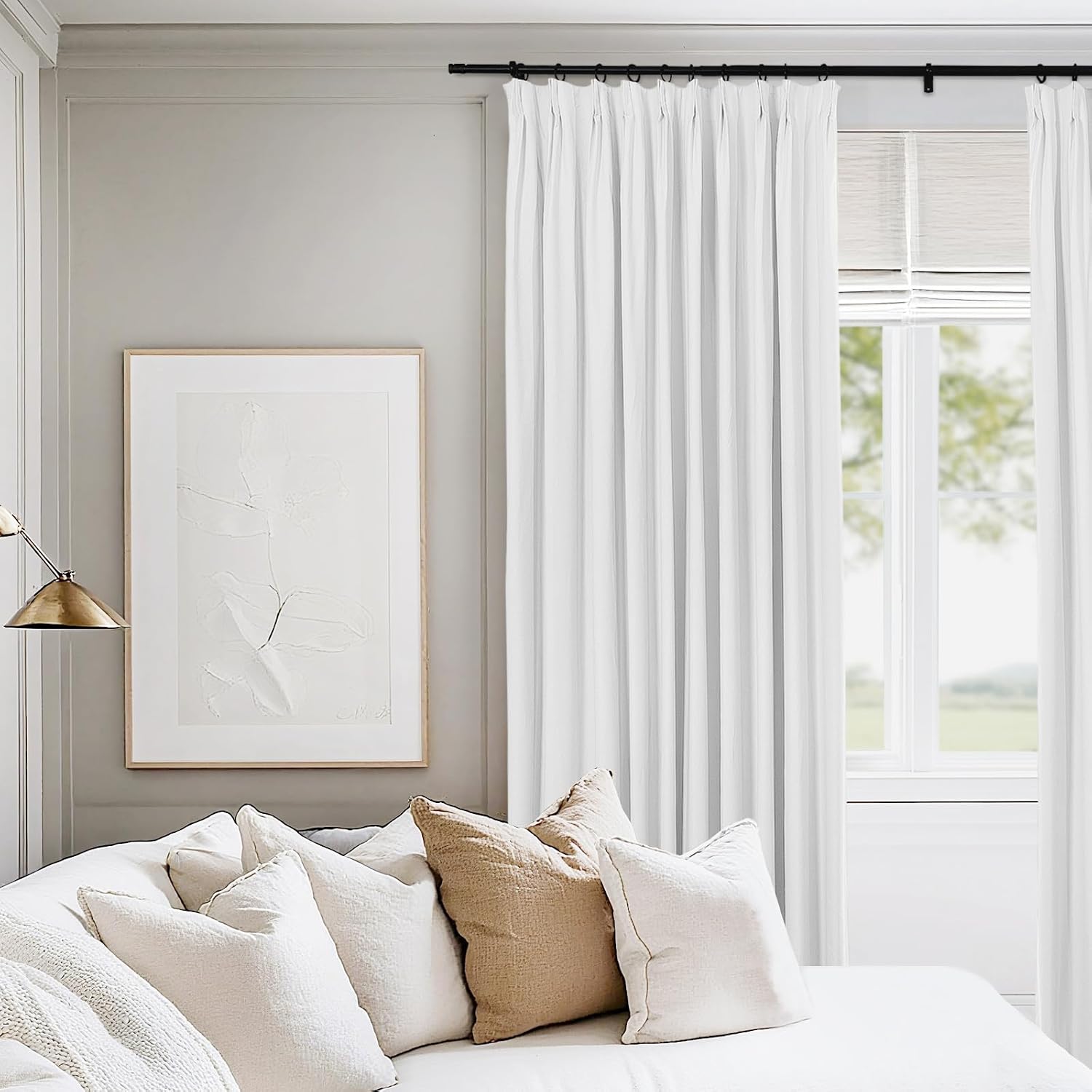 TWOPAGES Lila Blackout Curtain Custom Size and Top Faux Linen Curtain Thermal Insulated Heavyweight Window Drape for Bedroom Living Room, Light Brown, 1 Panel