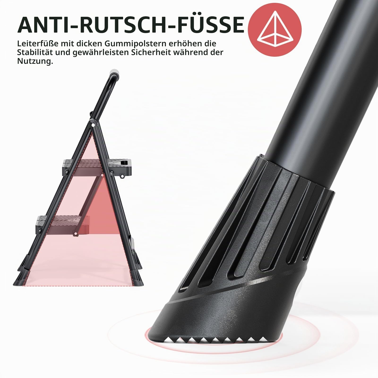 KINGRACK Trittleiter 2 Stufen Klappbar mit Sicherheitsschloss, Anti-Rutsch-Stabilem Klappleiter Tritthocker 150kg Belastbar, Leiter mit Handläufen für Zuhause, Büro, Garten, Küche, Schwarz