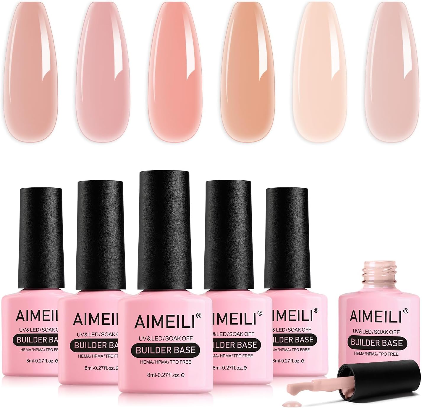 AIMEILI 8 in 1 Nail Polish Builder Base Set 8 ml 6 Colours 8 in 1 Builder Nail Gel Builder Gel in a Bottle Gel Nail Polish Set - KIT 34