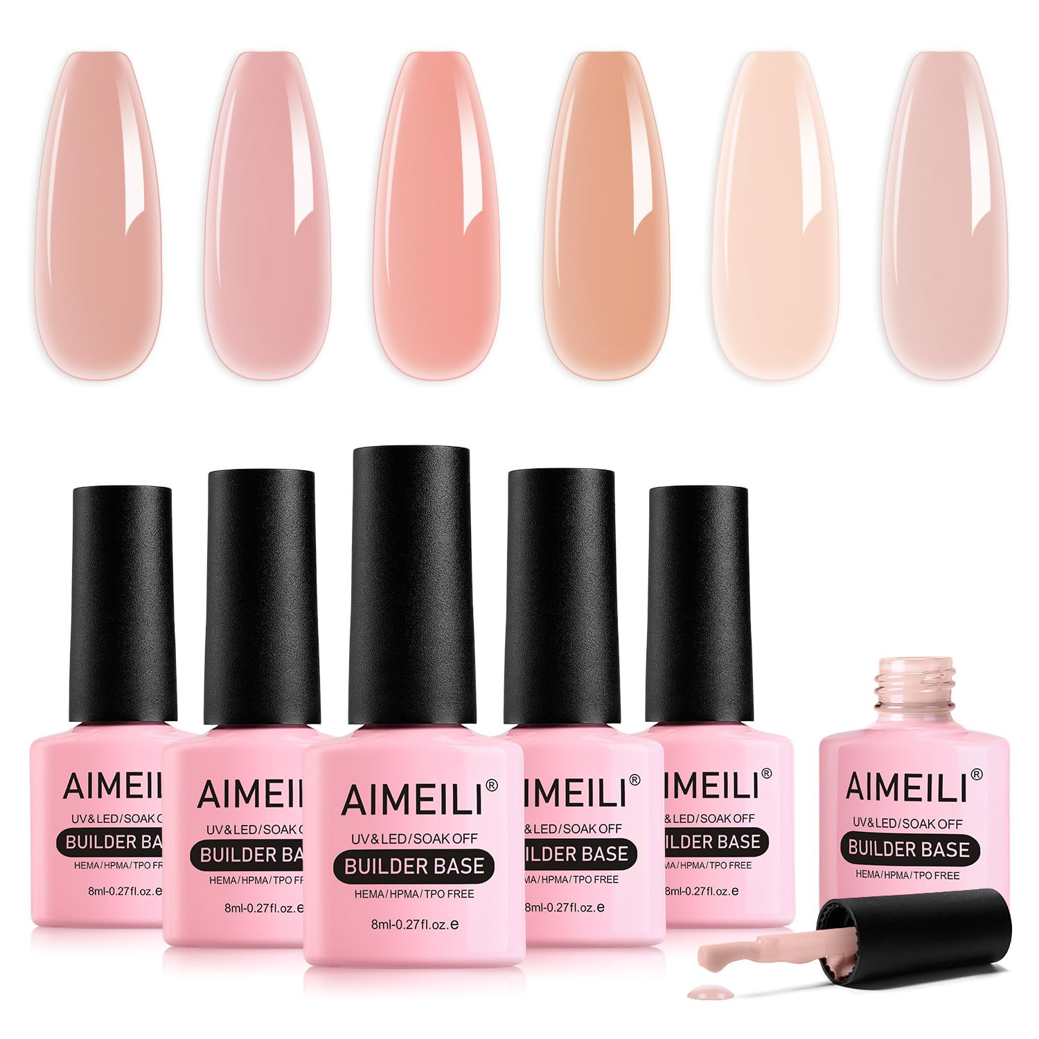 AIMEILI 8 in 1 Nail Polish Builder Base Set 8 ml 6 Colours 8 in 1 Builder Nail Gel Builder Gel in a Bottle Gel Nail Polish Set - KIT 34