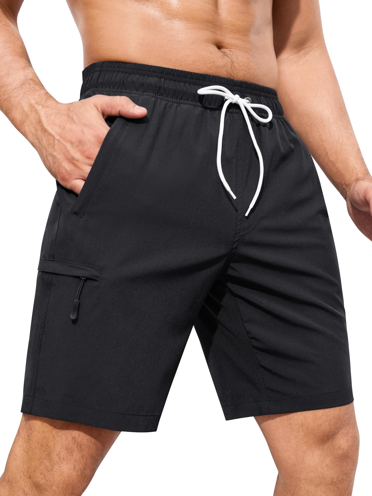 SILKWORLD Herren-Badehose mit Kompressionsfutter, schnell trocknend, 22,9 cm, für Sommer, Strand, Badeshorts mit Reißverschlusstaschen