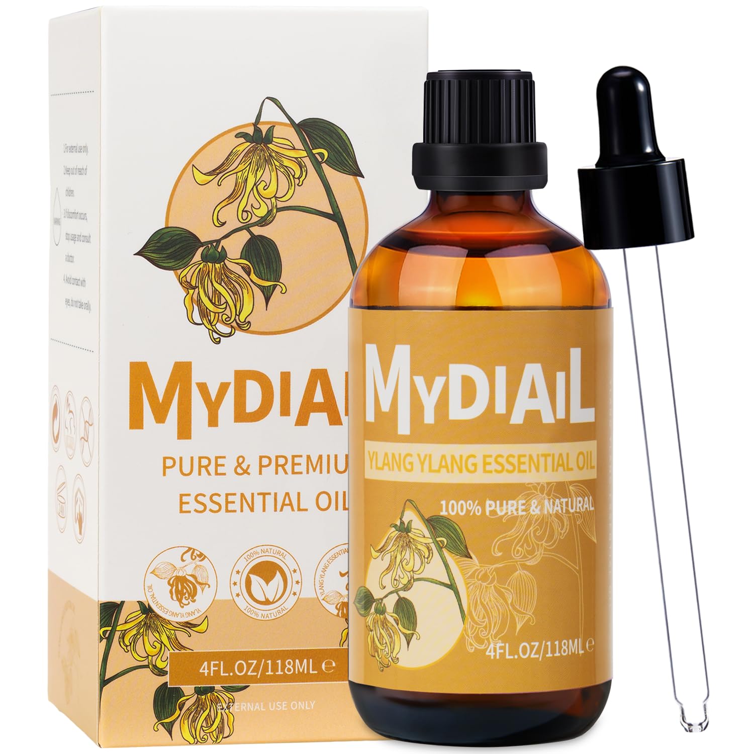 MYDIAIL Ylang Ylang Essential Oil (4 OZ) Natural Ylang Ylang Oil Long Lasting Aromatherapy Essential Oil for Diffuser, Bathing, Skin & Hair Care,