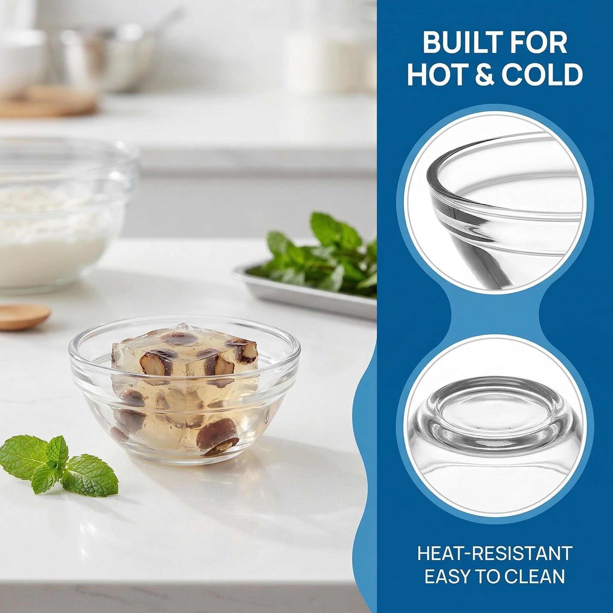 Uonlytech Ideales para Preparar y Servir para Postres Set de 24 de Vidrio Cuencos Redondos Aptos para Microondas y Congelador Cocina Estilo Minimalista y Elegante