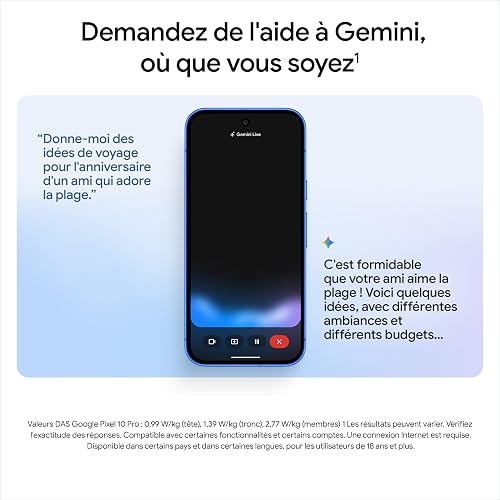 Google Pixel 10 – Smartphone Android débloqué avec Gemini, Triple Appareil Photo arrière avancé, Plus de 24 Heures d'autonomie et écran Super Actua 6,3″ – Noir Volcanique, 128GB - 5