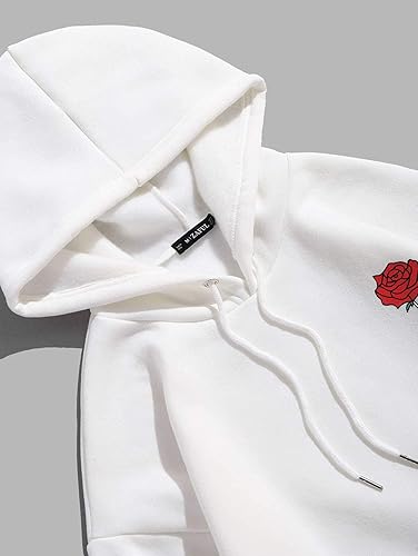 Miniatura 4 de ZAFUL Sudadera con capucha de forro polar unisex con estampado de letras rosas y bolsillo de canguro para hombre