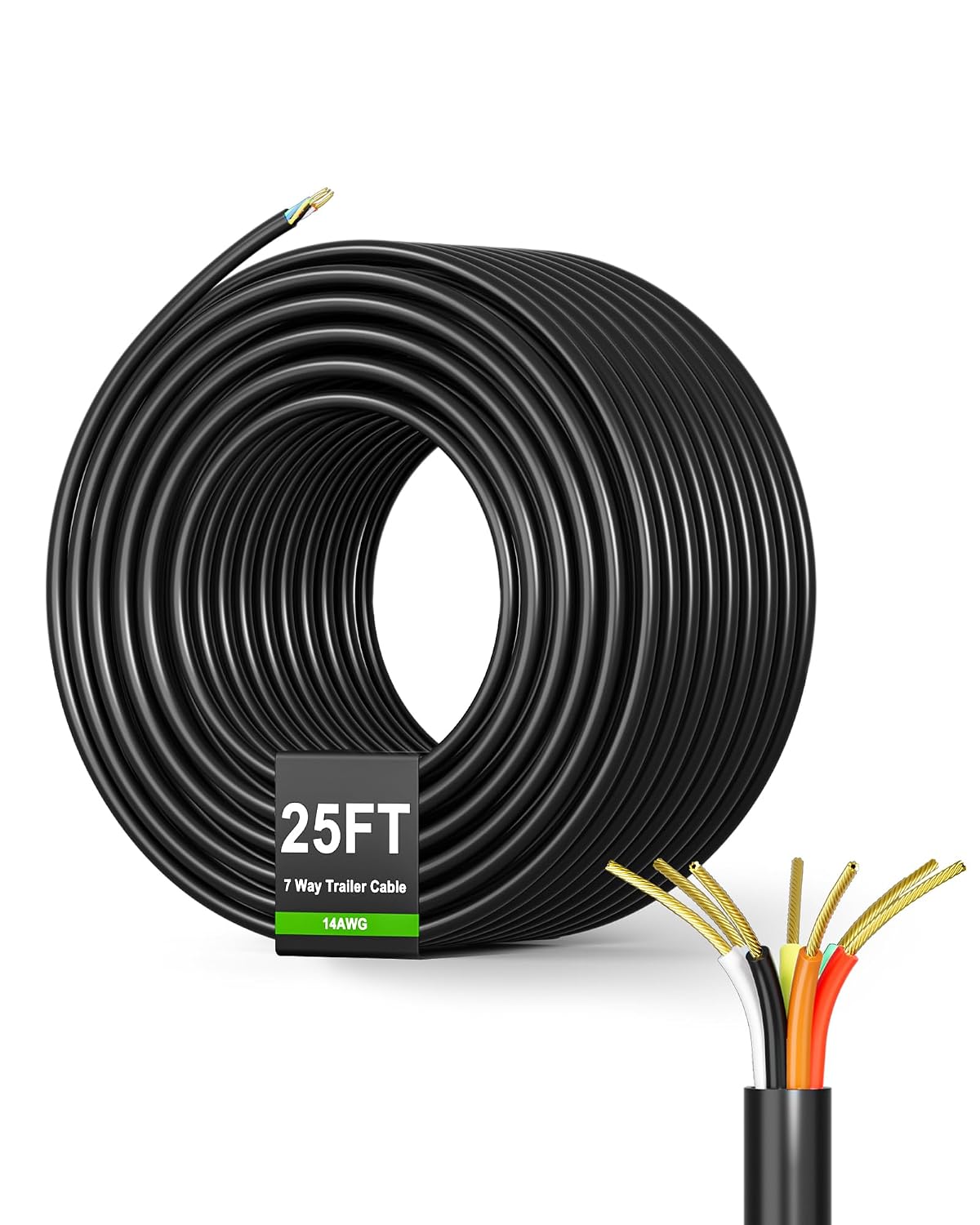 7 Way Trailer Wire 25FT, Heavy Duty 14 Gauge 7 Pin Trailer Wiring Harness