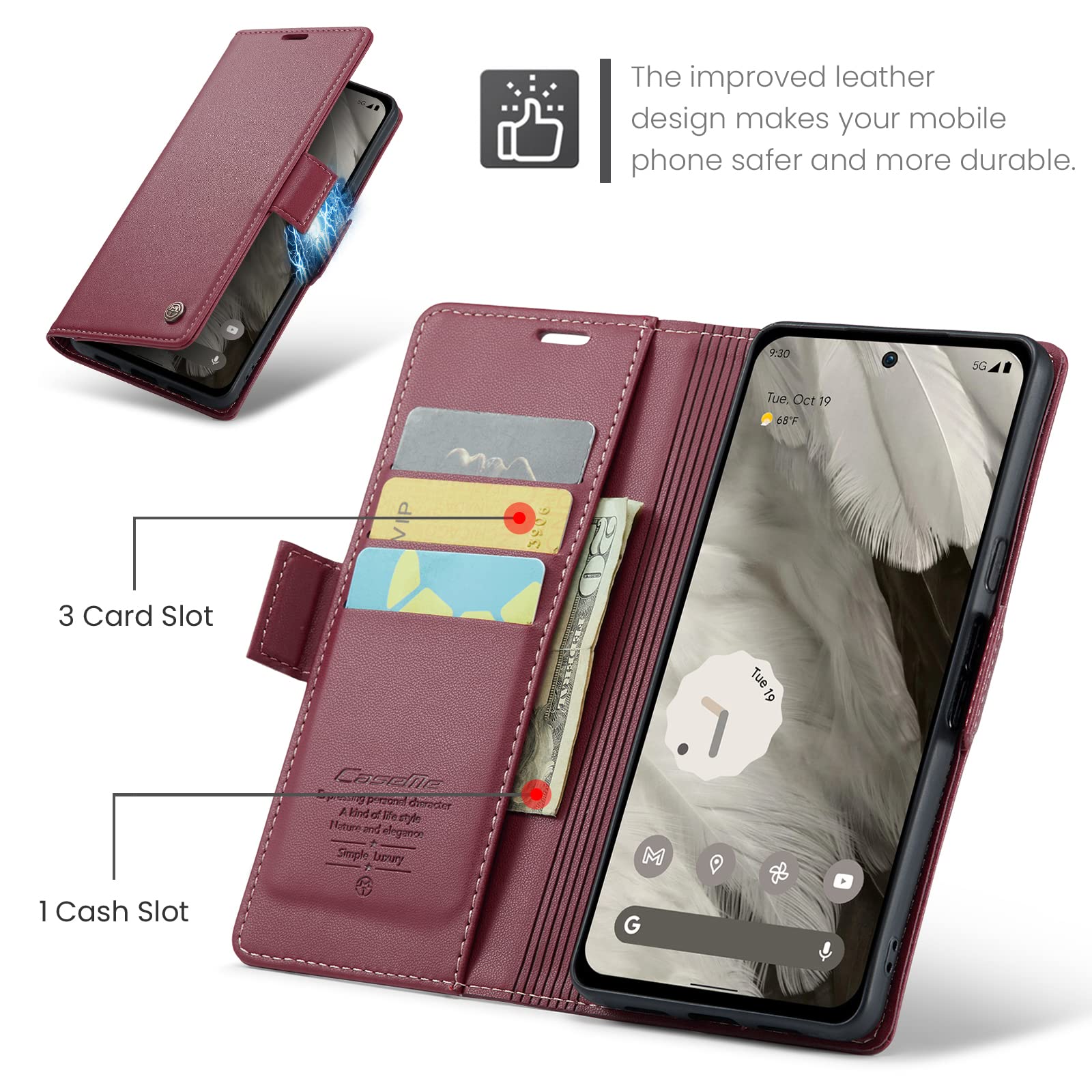 SUANPOT Cover Portafoglio Con Blocco RFID Per Google Pixel 6, Pelle PU Con Slot Carte E Supporto Magnetico, Rosa Oro