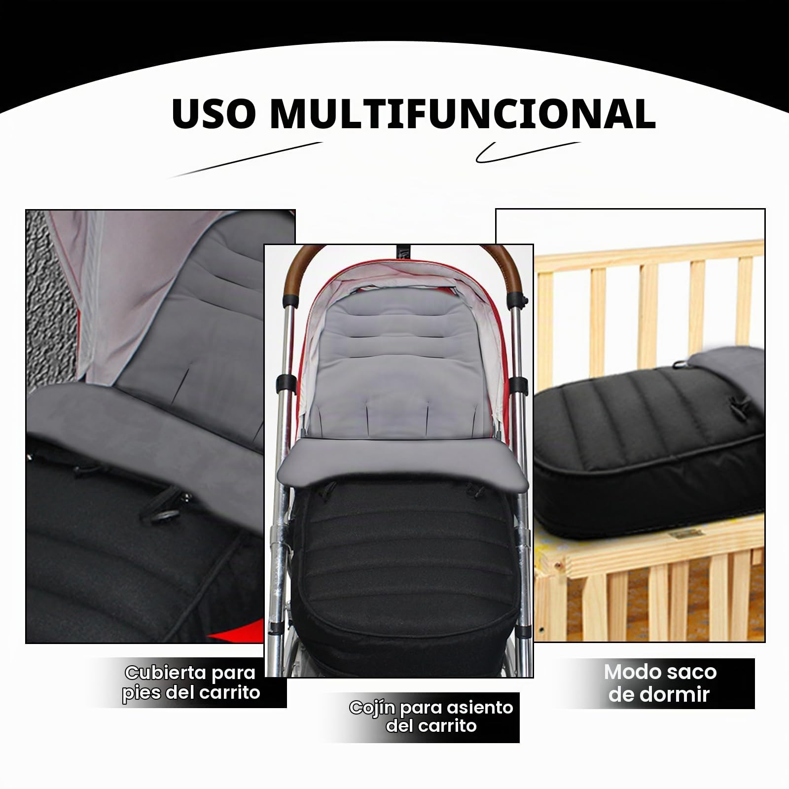Saco impermeable para cochecito de bebé, con cremallera, antideslizante, saco de invierno para cochecito, para todos los cochecitos, color negro