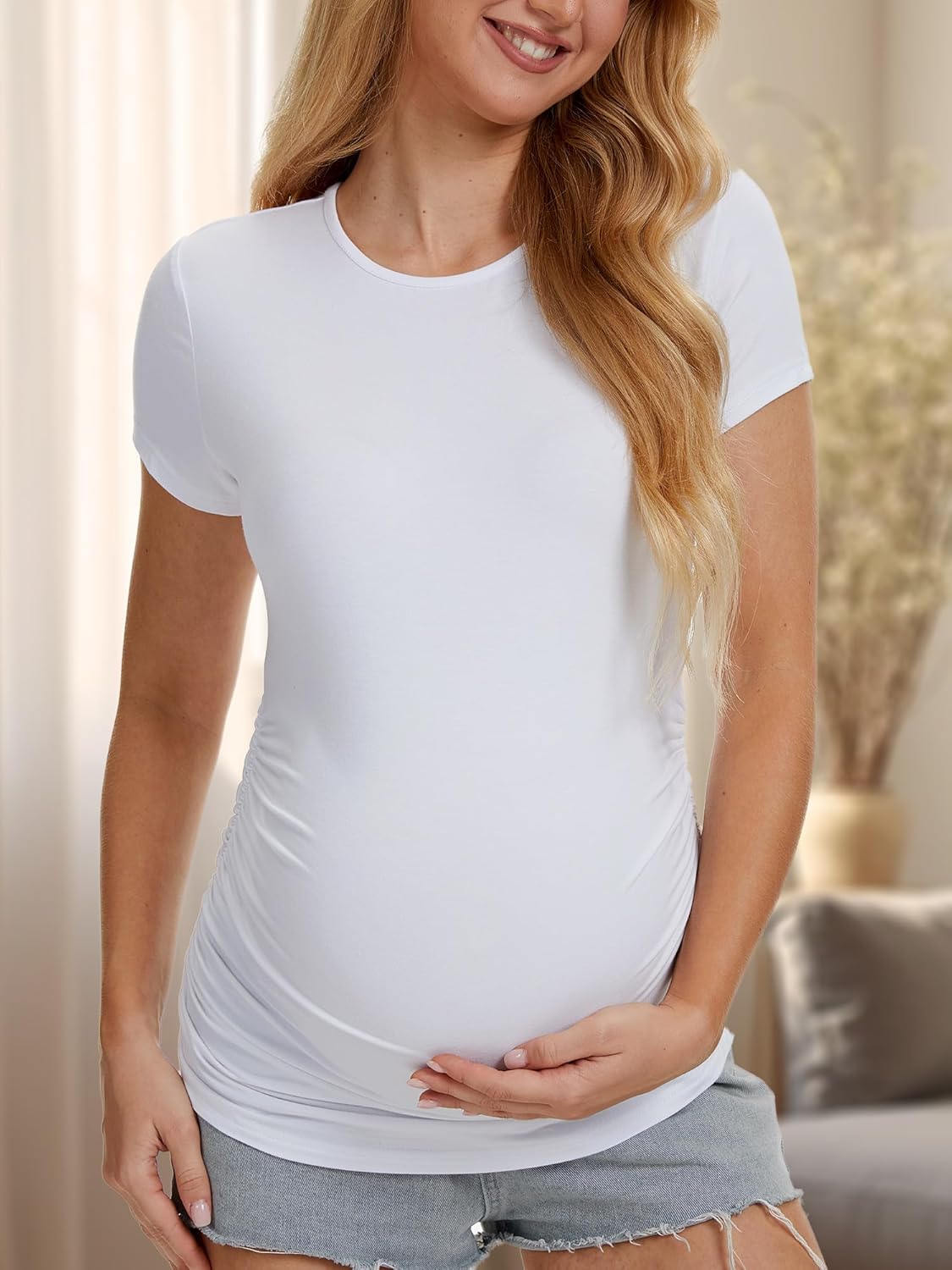 3 Pack Womens Maternity Shirts - Crew Neck Maternity Top Short Sleeve Pregnancy Tee Shirts - Image 4