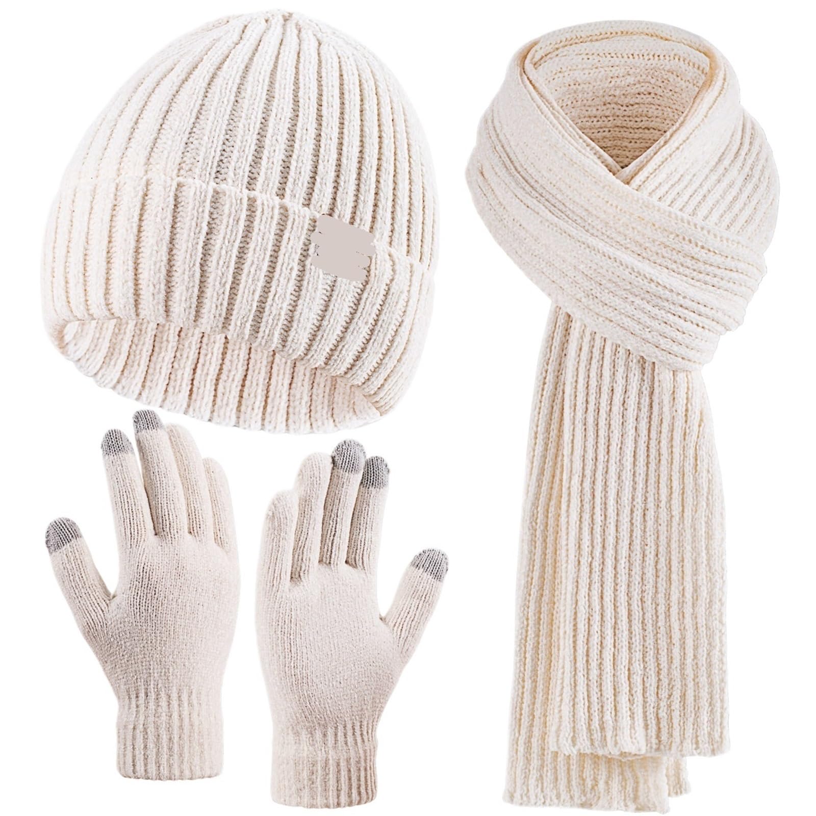 Mütze, Schal und Handschuhe for Damen, Wintermütze, Touchscreen-Geschenkset for kaltes Wetter Für Outdoor,Sport