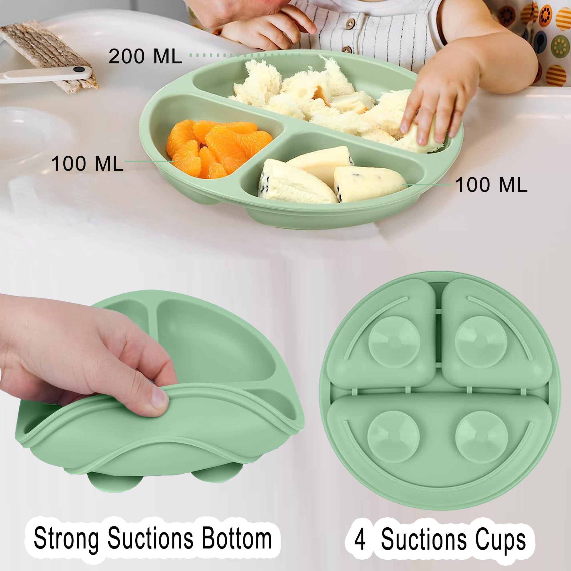 Baby Feeding Set, 8 Pack Baby Led Weaning Supplies, Suction Bowl Divided Plate - Image 2