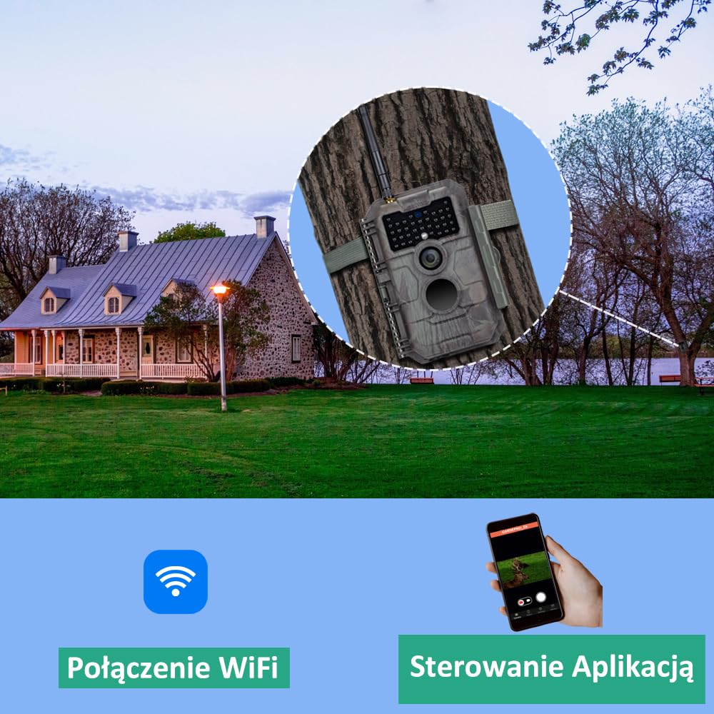 GardePro E6 kamera do obserwacji dzikich zwierząt, antena WLAN 48 MP 1296p z czujnikiem ruchu, widoczność w nocy, brak blasku, na podczerwień 940 nm, diody LED IP66, wodoszczelność H.264, szeroki kąt