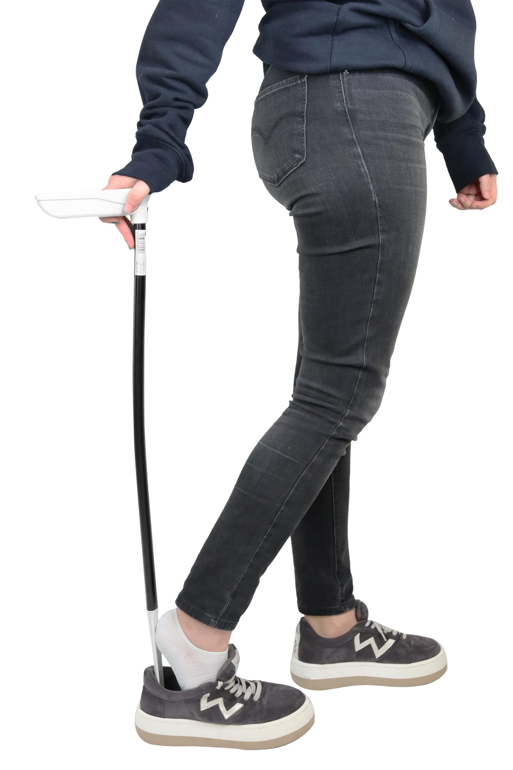 KMINA Calzador de Zapatos Largo 76 cm (2 en 1), Descarzador, Ayuda para Vestirse Ancianos, Personas Mayores, Blanco