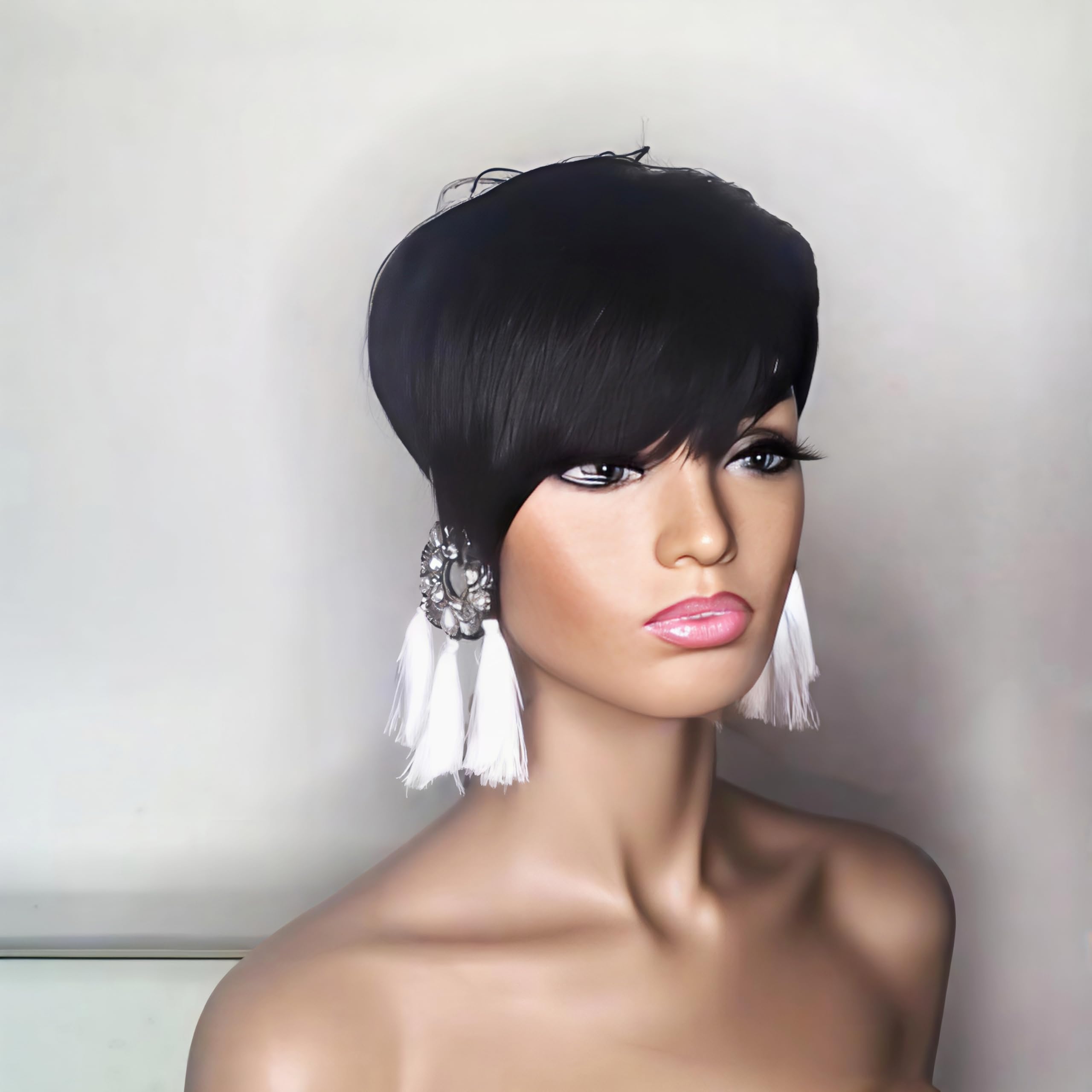 Human Hair Pixie Cut Wig, Short Layered Afro Curly Glueless Wig