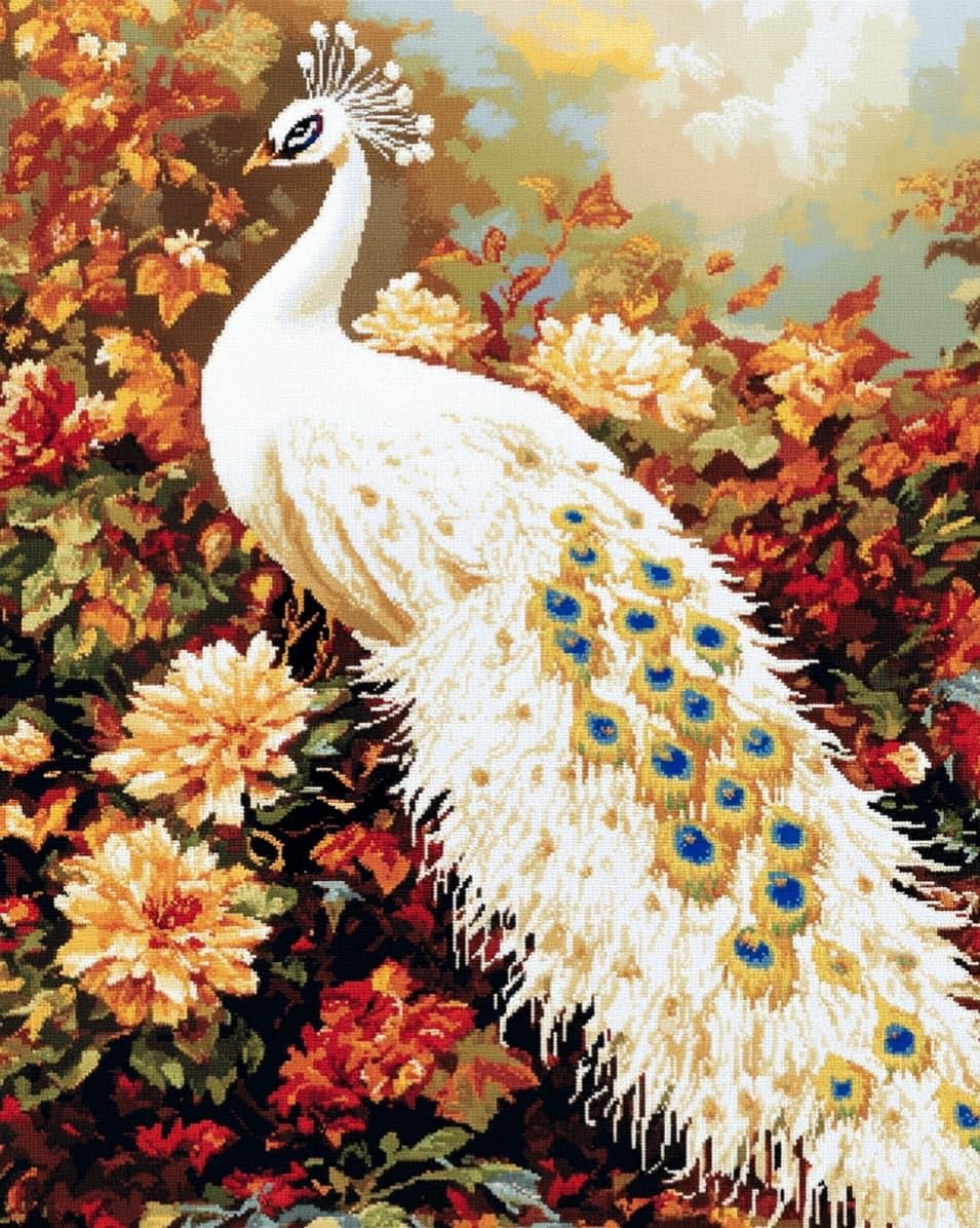 WallustrioaW Cross Stitch Kits,Peacock,DIY Needlework Kits 11CT Stamped Cross Stitch for Beginners Adults Home Bedroom Decoration,16x20in