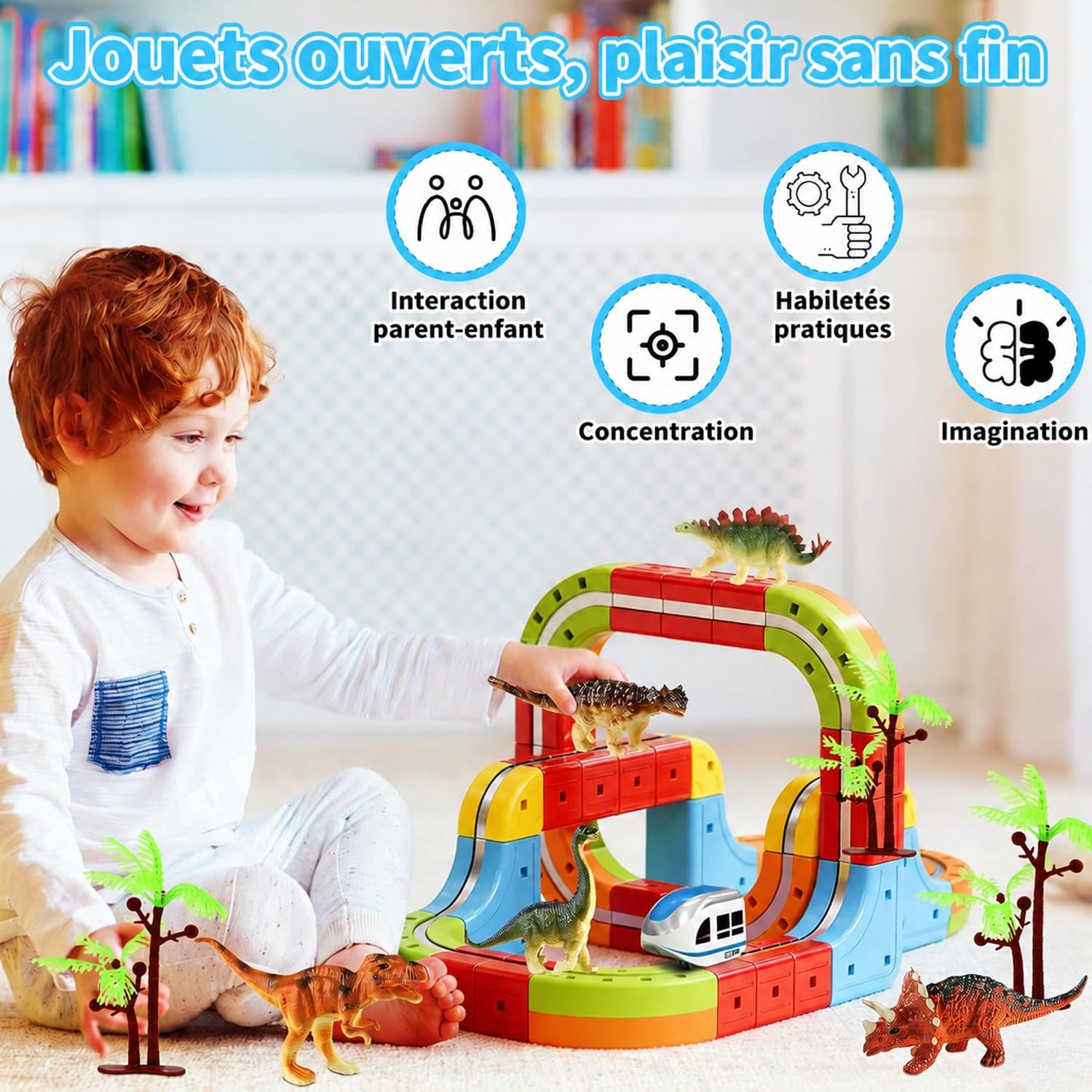Cube Track Magnetische Block mit, 3D agnetische Block mit Verkehrszeichen, DIY Cube Track & Enthält Züge, STEM Spielzeug Kreatives Konstruktionsspielzeug Geschenk für Kinder ab 3-12 Jahren