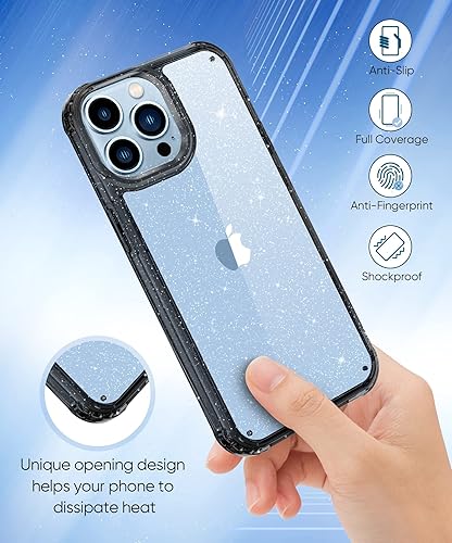 Miniatura 64 de MIODIK Funda compatible con iPhone 13 Pro, con protector de pantalla + protector de lente de cámara, funda protectora de purpurina transparente