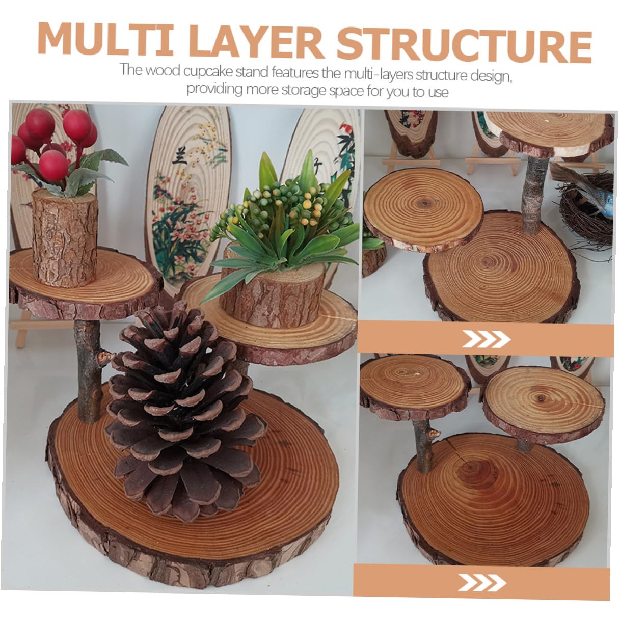 Soporte de Madera para Cupcakes y Pasteles de 3 Niveles Bandeja Rústica para Postres y Frutas Exhibidor Multiusos para Bodas Fiestas y Decoración de Mesa