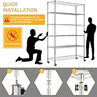 Vista 6 de 6-Tier Storage Shelves Heavy Duty (2100LBS Capacity) for Storage Kitchen Garage, Industrial Commercial-Grade Wire Rack Shelving with Wheels, Height